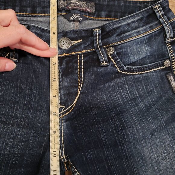 women's dark wash Silver Aiko Bootcut Jeans Sz 27 x 33, western contrast stitch - Picture 13 of 16